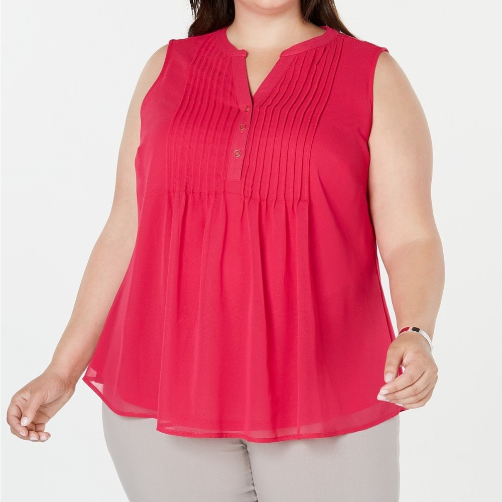 Plus Size Pleated Pintuck Top in Moroccan Pink - Picture 1 of 7